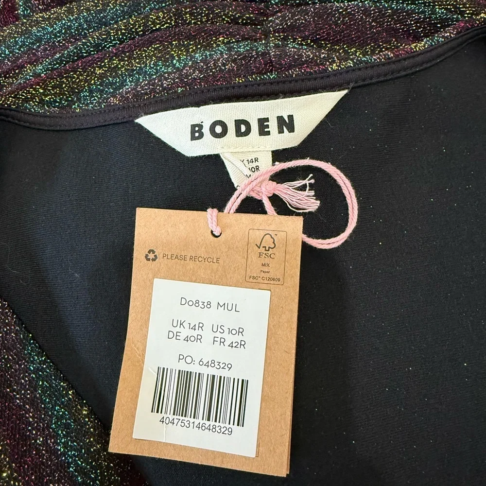 NWT Boden Metallic Burgundy Multi Stripe Long Sleeve Sweater Dress Size 10R - Picture 8 of 9